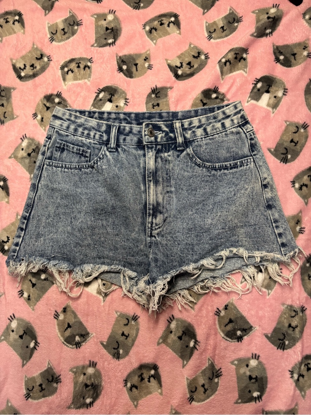 Shein High Waisted Acid Wash Frayed Denim Shorts Size Small
